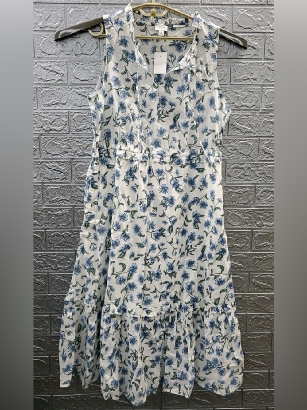 J. Crew Blue and White Tiered Floral Midi Dress